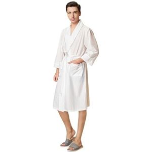 OZLCUA Satijnen Badjas Satijn Badjas Mannen Vrouwen Lente Zomer Mooie Streep Badjas Thuis Kleding Nachtkleding Badjas, Witte Mannen, M(40-60kg)