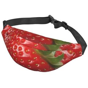 Heuptas voor dames en heren, verstelbare heuptas, crossbody riemtas, rustiek houten deur, heuptas, Rode Aardbei Fruit, Eén maat