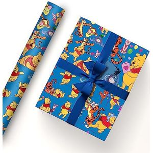 EYQQM Poeh cadeaupapier, 50 x 76 cm, kraftpapier, duurzame poeh-beer en tijger, inpakpapier, vellen voor kinderen, verjaardag, feestopslag, feestelijke decoratie (blauwe vrienden)