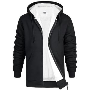CityComfort Hoodie voor heren met fleece voering - warme, gezellige bovenkleding met volledige rits loungewear - cadeaus voor hem, Zwart, 3XL