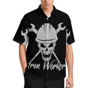 Iron Worker Skull Zomer Heren Shirts Casual Korte Mouw Button Down Blouse Strand Top met Pocket 4XL