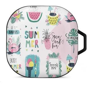 Tropische palm en flamingo oordopjes hoesje compatibel met Samsung hard shell beschermhoes zwart stijl