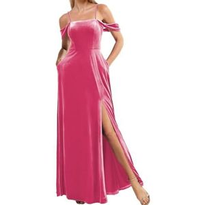 Fluwelen Bruidsmeisjes Jurken Spaghetti Bandjes Prom Jurken Koude Schouder Formele Avond Party Gown ZM191, roze (hot pink), 32