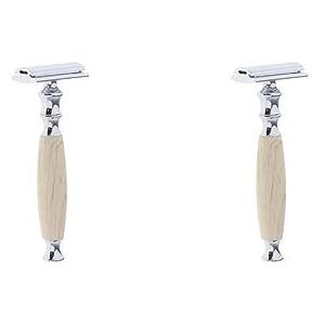 2 set van Houten Handvat Dubbele Rand Veiligheid Scheren Snor Grooming Tool Beige, 12,5 x 4,5 x 2,5 cm