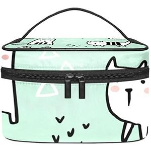 Grijze blauwe vlinders make-up tas voor vrouwen meisjes cosmetische tassen met handvat reizen make-up organizer tas, Handgetekende katten, 8.9x5.9x5.4 Inches, Make-up zakje