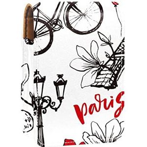 Parijs Patroon Lipgloss Houder Lipstick Case Draagbare Mini Lipstick Opbergdoos Reizen Lipstick Organizer Case met Spiegel voor Vrouwen, Meerkleurig, 9.5x2x7 cm/3.7x0.8x2.7 in