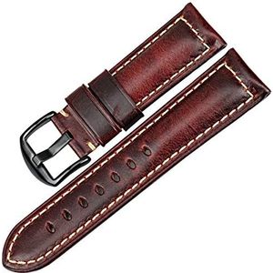 Accessoires voor horloges armband rood 20 mm 22 mm 24 mm 26 mm leren band armband met zwarte gesp armband voor heren en dames, Red B., 18mm, Armband