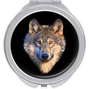 Grote Wolf Hoofd Compacte Spiegel Ronde Zak Make-up Spiegel Dubbelzijdige Vergroting Opvouwbare Draagbare Handspiegel