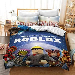 NICHIYO Roblox Beddengoedset, dekbedovertrek en kussensloop, microvezel, 3D digitale print, driedelige set (dekbedovertrek + kussenslopen) (1, eenpersoonsbed 135 x 200 cm)