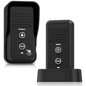 Draadloze intercoms, 0,5 mijl bereik Draadloze deurbellen Intercomsysteem Volume aanpassen Oplaadbare deurbelontvanger Waterdichte dop(Black 1T1)