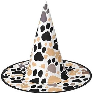 ZISHAK Leuke hond poot prints Halloween heksenhoed voor vrouwen, ultieme feesthoed voor beste Halloween-kostuumensemble