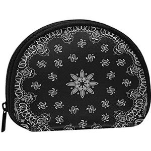 Zwarte Paisley Bandana Patroon, Portemonnee Shell Make-up Tas Vrouwen Opbergtas Kleine Portemonnee Shell Verandering Pouch, zoals afgebeeld, 12 X 9 CM/4.7 X 3.5 Inch, Munt Pouch