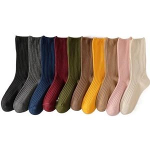 YIJIANUO 10Pairs Retro Vrouwen Katoen Losse Sokken Herfst Winter Breien Effen Kleur Lange Zwart Roze Koreaanse Japanse Student Meisjes, roze, One size