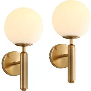 Wandkandelaar, set van 2, led-afstandsbediening, op batterijen werkend, draadloos, metalen wandlamp voor binnen, moderne Golden Globe glazen wandlamp voor nachtkastje slaapkamer badkamer zol