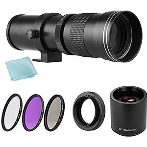 Camnoon Camera MF Super Telezoom lens F/8,3-16 420-800 mm T mount + UV/CPL/FLD filterset + 2x 420-800 mm teleconverter + T2-EOS adapterring vervanging voor Canon EF-Mount EOS Rebel T7 T7i T6 T6 T5 T5