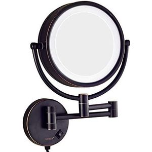 FJMMSJPVX Badkamer make-up spiegels, wandgemonteerde ijdelheid dubbelzijdig messing verlicht vergrootglas scheren vouwen met schakelaar plug (kleur: nero, maat: 10x)