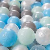 KiddyMoon Plastic Ballen Voor Kinderen Ø 6Cm Kleurig Gecertificeerd, Parel-Grijs-Transparant-Babyblue-Munt, 200 Ballen/6Cm
