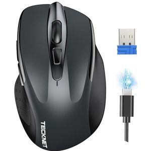 TECKNET Bluetooth muis, oplaadbare muis, draadloos, drie modi: BT 5.0/3.0 + 2.4G), 4800 dpi, ergonomische stille draadloze muis voor laptops, Mac OS, Android, Windows, grijs