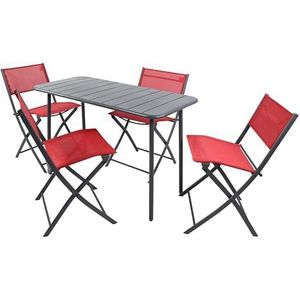 VCM 5-delige set bistroset eettafel tuinset balkonset stoel inklapbaar tafel tuin camping Sumila rood