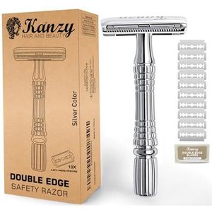 Kanzy Veiligheidsscheermes met 10 Messen Gesloten Kam Metalen Scheermes Voor Mannen & Vrouwen Double Edge Safety Razor Kit Geschikt Voor Alle Double Edge Mesjes