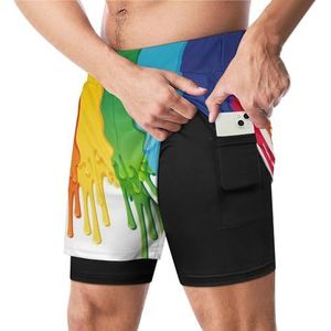 Regenboog Gekleurde Verf Grappige Zwembroek met Compressie Liner & Zak Voor Mannen Board Zwemmen Sport Shorts