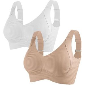 Geribbelde push-up bh voor dames, verstelbaar, volledige dekking, ademende ondersteuning(2pcs White+skin Color,3X-Large)