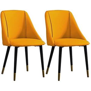 GEIRONV Moderne lederen eetkamerstoel set van 2, for balie lounge woonkamer receptie stoel met ergonomische rugleuning en metalen poten Eetstoelen (Color : Yellow, Size : 85 * 42 * 44cm)