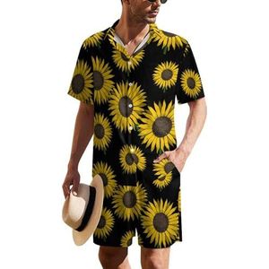 Zonnebloem Hawaïaans pak voor heren, set van 2 stuks, strandoutfit, shirt en korte broek, bijpassende set