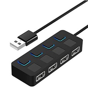USB HUB, 4 poorten USB 2.0 hub splitter met enkele schakelaar en afzonderlijke leds voor pc, laptop