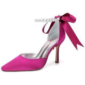 KYEGLO Dames Satijnen Sandalen Met Gesloten Teen En Bandjes, Puntige Teen, Hoge Hakken Met Parelbandje Om De Enkel, Sexy Schoenen, Perfect Voor Bruiloften,Rose,36