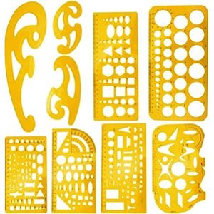 KAHEIGN 9 stuks Franse curve en sjabloonliniaal, geometrische tekensjablonen, sjablonen, plastic meetlinialen voor tekentechniek, opstellen, bouwen, school, kantoorbenodigdheden