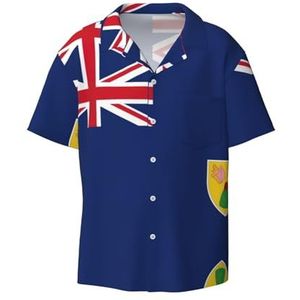 OdDdot Vlag van de Turks- en Caicoseilanden-print herenoverhemden atletisch slim fit korte mouw casual zakelijk overhemd met knopen, Zwart, XXL
