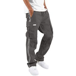 Mannen Slim Fit Mens Cargo Werkbroek Patchwork Broek Effen Kleur Geweven Broek voor Mannen Voet Touw Broek met Multi-Zakken Stijlvolle Fit Mannen Activewear Vier Seizoen Broek Outdoor, Donkergrijs, M