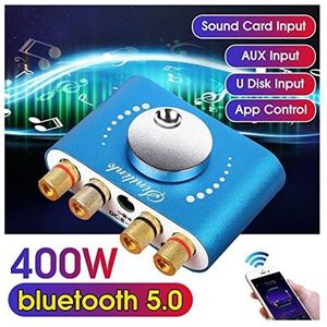 Audioversterker, 1 2V / 24V 200W + 200W 2 CH Mini Bluetooth 5.0 HIFI Digitale versterker Stereo Audio Geluidsversterkers Stroomversterkers for thuisauto(12V 2A Adapter)
