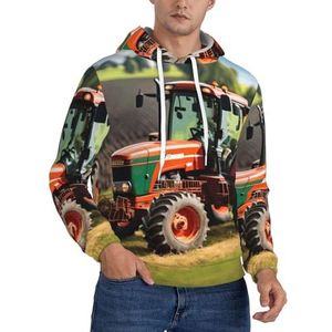 JEJEA Bedrijf boerderij tractoren print heren sweatshirt capuchon trekkoord hoodies trui, lange mouw trui, voor dagelijks gebruik, Zwart, S