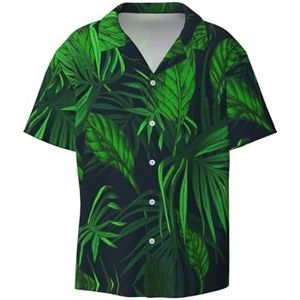 OdDdot Groen Tropisch Jungle Plant Print Heren Button Down Shirt Korte Mouw Casual Shirt Voor Mannen Zomer Business Casual Jurk Shirt, Zwart, XXL