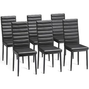 Bealife Eetkamerstoelen Set van 6 – Comfortabele Stoelen met Hoge Rugleuning van Imitatieleer voor Keuken, Eetkamer, Woonkamer – Modern Design（Black Pu Leather）