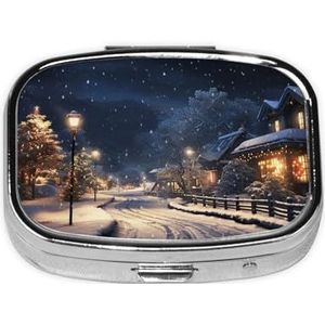 X-mas sneeuwprint pillendoos 2 compartimenten kleine pillendoos met spiegel pillenorganizer draagbare medicijnpillendoos voor reizen zak portemonnee