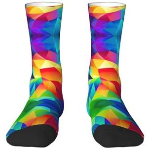 Regenboog geometrische volwassen grappige 3d sokken crew sokken nieuwigheid sokken gag geschenken, zachte gezellige sokken., Wit, Eén Maat
