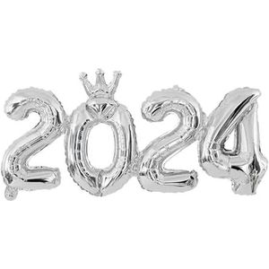 Nieuwjaar 2024 Nummer Folie Ballonnen Rose Goud Zilver Ballon Gelukkig Nieuwjaar Kerstfeest Decoraties Voor Thuis - Zilver-Anders