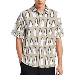 Leuke baby pinguïn zomer heren shirts casual korte mouw button down blouse strand top met zak 2XL