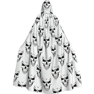 NEZIH Halloween thema monochroom skelet hoofd capuchon mantel voor volwassenen, carnaval heks cosplay gewaad kostuum, carnaval feestbenodigdheden, 190 cm