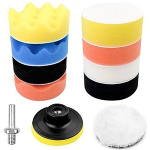 Newpop 11 stuks polijstspons voor de auto, polijstpad, sponzen, polijstopzetset, lamswol pad, spons, set van 7 cm, polijstschijf, polijstschijf kit voor het polijsten, slijpen en waxen