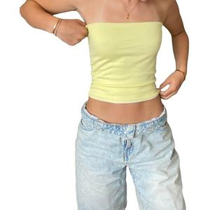 CheJooe Vrouwen Tube Top Y2k Bloem Strapless Backless Bandeau Crop Top Cut Esthetische Zomer Uitgaan Outfits Streetwear Herfst, B-geel, S