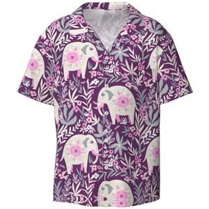 OdDdot Bloemen-olifant print heren button down shirt korte mouwen casual shirt voor mannen zomer business casual overhemd, Zwart, XL