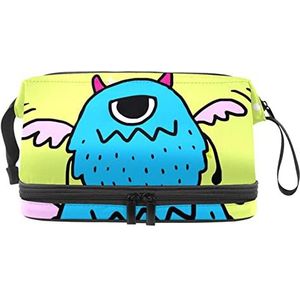 Grote capaciteit reizen cosmetische tas,Monster Geel,Make-up tas,Waterdichte make-up tas Organizer, Meerkleurig, 27x15x14 cm/10.6x5.9x5.5 in