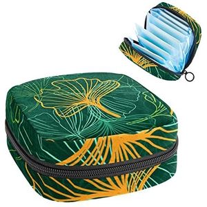 Gingkgo Patroon Periode Pouch Draagbaar,Tampon Opbergtas voor Maandverband, Meerkleurig, 4.7x6.6x6.6 in/12x17x17 cm
