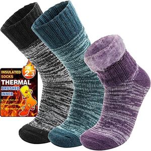 Thermosokken Warme Wintersokken Dikke Kuschelsokken Skisokken Werk Sokken Ademend Outdoorsokken Kerstsokken Dames Heren Sokken Cadeaus Kerst Winter Christmas Socks (Paars, M)
