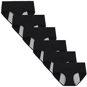 Kissecret Menstruatieondergoed voor tienermeisjes, van katoen, verpakking met 6 ademende, sterk absorberende lekvrije slipjes, 6 Zwart, L