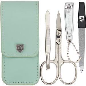 DREI SCHWERTER - 4-delige nagelverzorgingsset 'Capri' | Hoogwaardige nageletui voor manicure en pedicure. Kleur: kunstleer mint| Inhoud: nagelschaar, nagelknipper, pincet, saffier nagelvijl